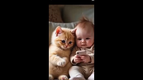 cat and funny child