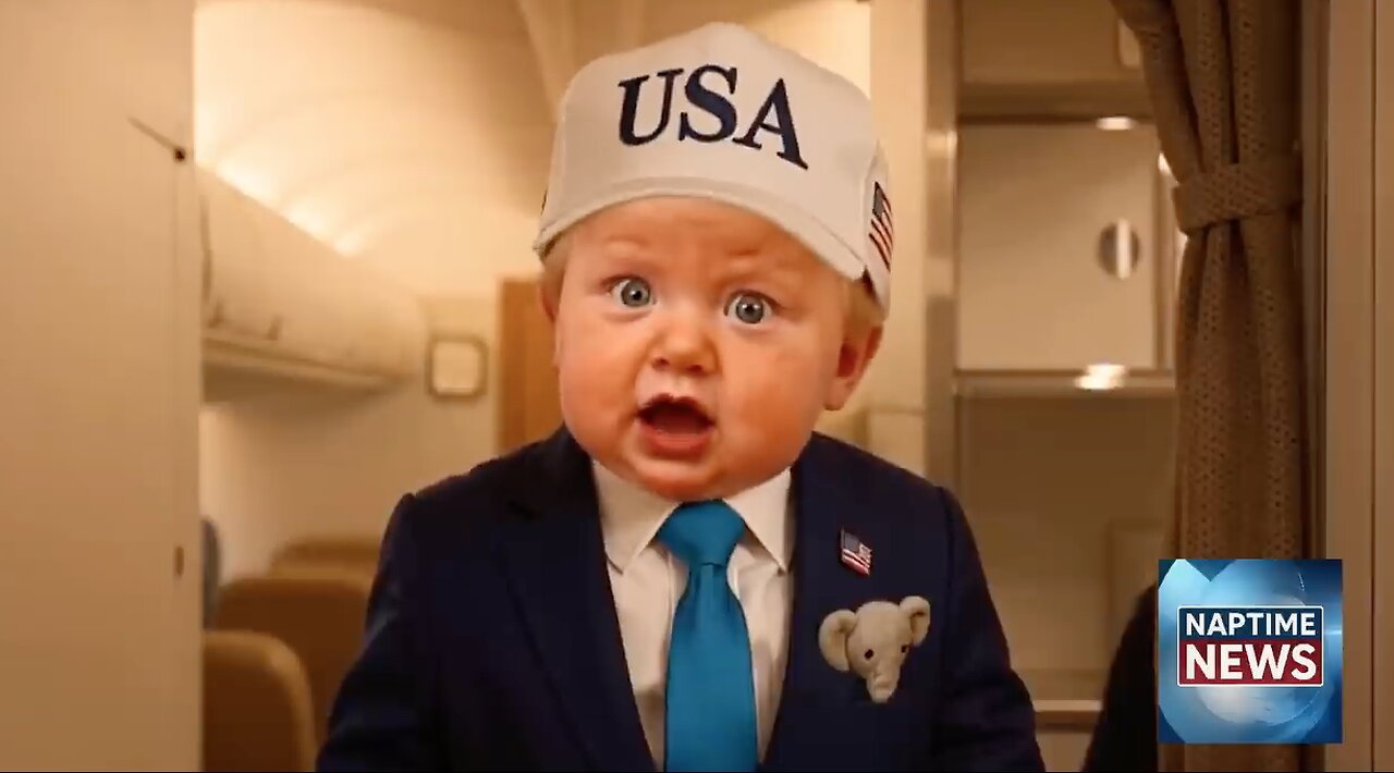 Baby Pres. Donald Trump Gaggles with the Press on Air Force One