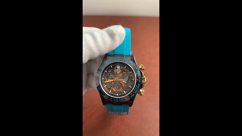 Rolex Blaken Daytona 116500 Cyan Skeleton Movement Dial in PVD on Cyan Rubber Strap
