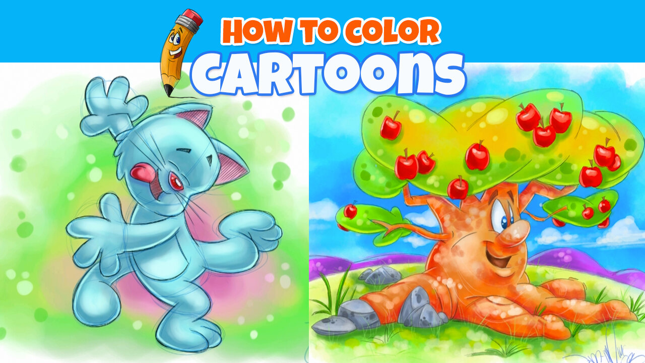 How to Color a Cartoon Tree and Cat on the Computer