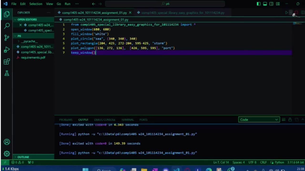 Student Work (Assignment) | COMP1405B Easy Graphics Python Task | Carleton University