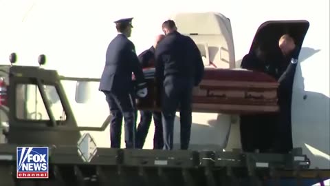 JUST IN: Charlie Kirk's casket is carried off Air Force Two after the plane lands in Arizona.
