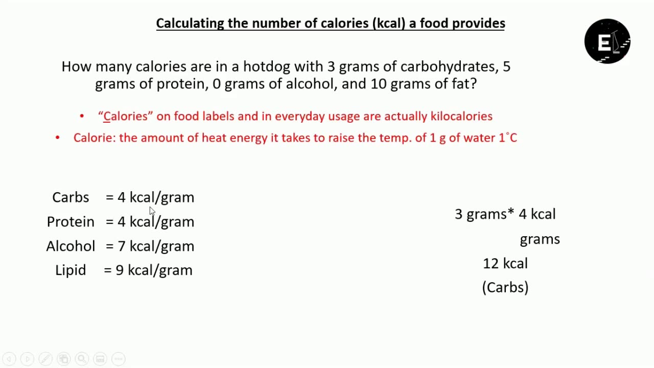 Calculating the number of calories (kcal) a food provides HOTDOG example (part 1/2)