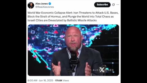 Alex Jones (X) Warns of Iranian Attacks on US Bases and Blocking The Strait Of Hormuz