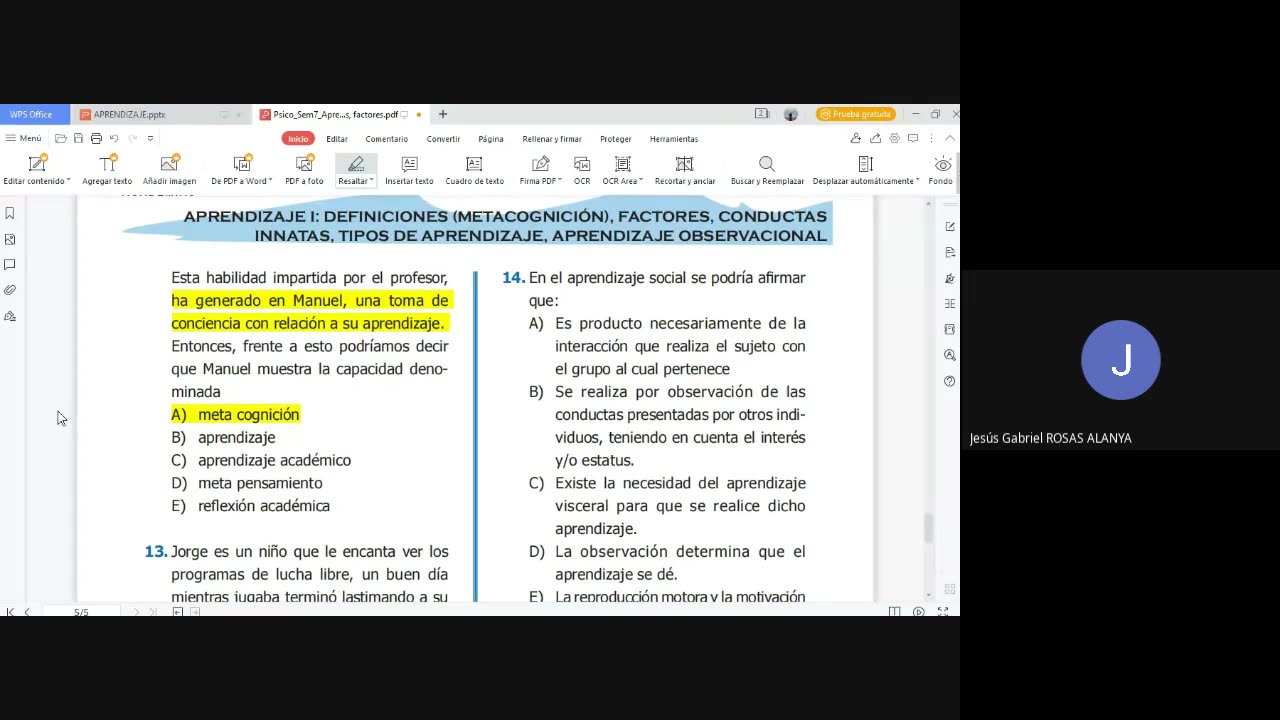 PAMER SEMESTRAL 2023 | Semana 07 | Psicología: Aprendizaje I