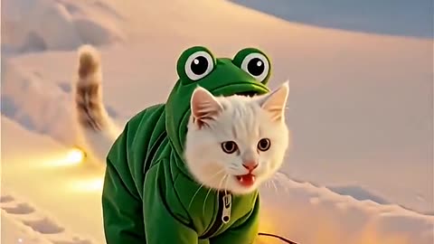 Froggy Cat Goes Snowboarding! 🏂🐸#cat #cute #cats #love #frog #winter