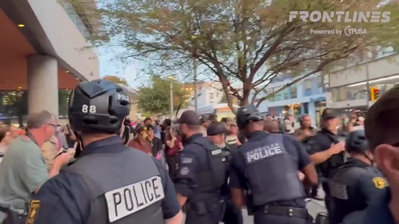 Footage of violence at TPUSA event in Berkeley, credit Savanah Hernandez, Frontlines