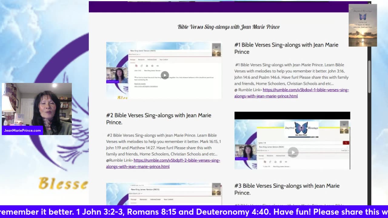 419 #6 Bible Verses Sing-alongs with Jean Marie Prince.