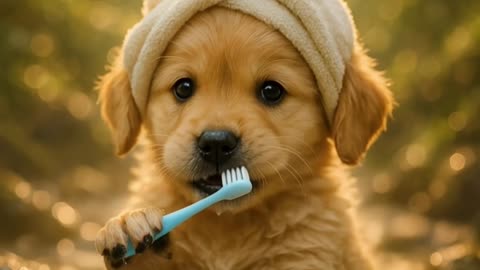 A Puppy bathing in the river