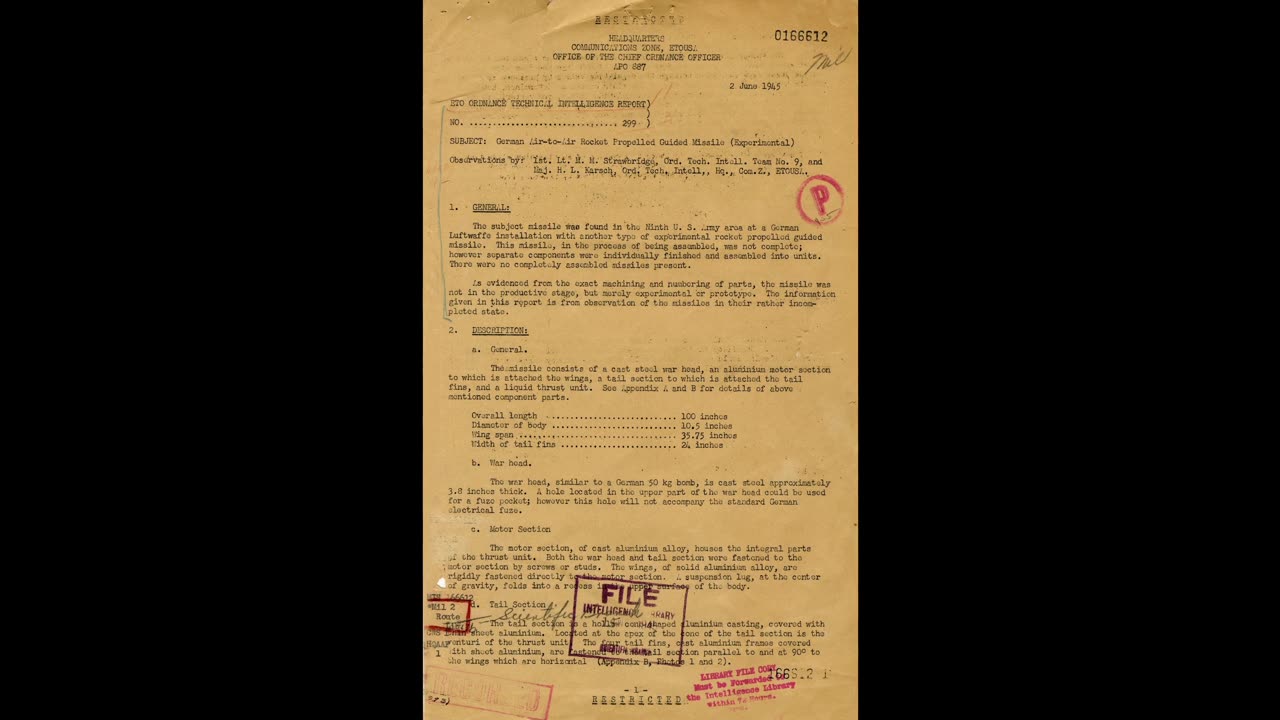 German Air-to-Air Rocket propelled Guided Missile (Experimental)