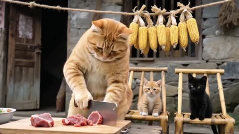 Ginger Cat Mom Harvests Cabbages on Snowy Day, Sells at Market for Money to Buy Colorful Balloons🐾🎈
