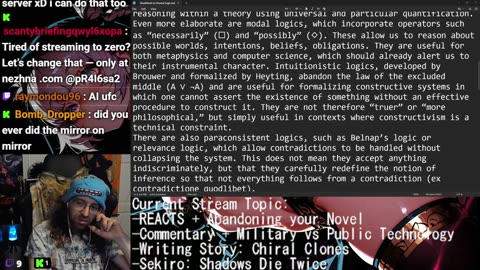 REACTS + Abandoning your Novel | Commentary + Military vs Public Technology | Writing Story: Chiral Clones | Sekiro: Shadows Die Twice |