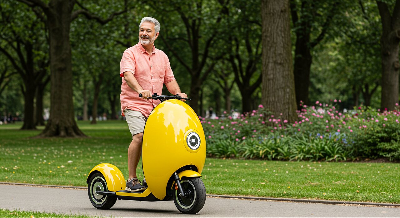 Man Riding on a Egg Shape Scooter