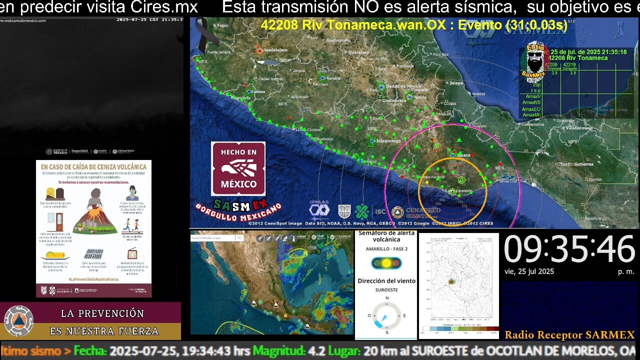 SISMO Magnitud 4.3 Loc. 24 km al OESTE de S PEDRO POCHUTLA, OAX 25/07/25 21:35:08 #noameritoalerta