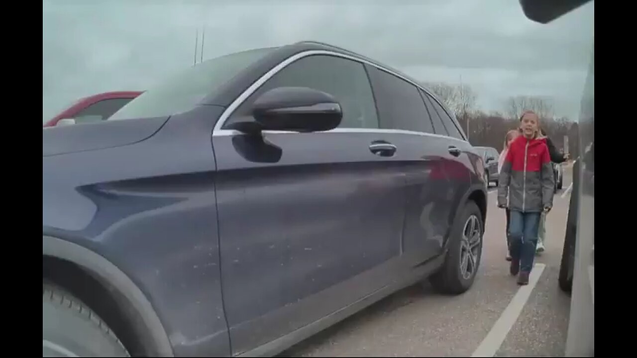 A woman damages a Tesla, and then one of her kids gives the middle finger to the camera.