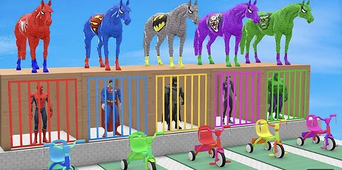 RED HORSE SPIDERMAN CROSSING FOUNTAIN ON RAINBOW SPIDERS B...
