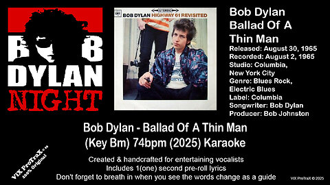 Bob Dylan - Ballad Of A Thin Man (Key Bm) 74bpm (2025) Karaoke