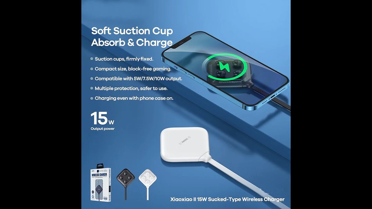 Portable 15W Wireless Charger, with Suction Cups, for Android & Apple Devices