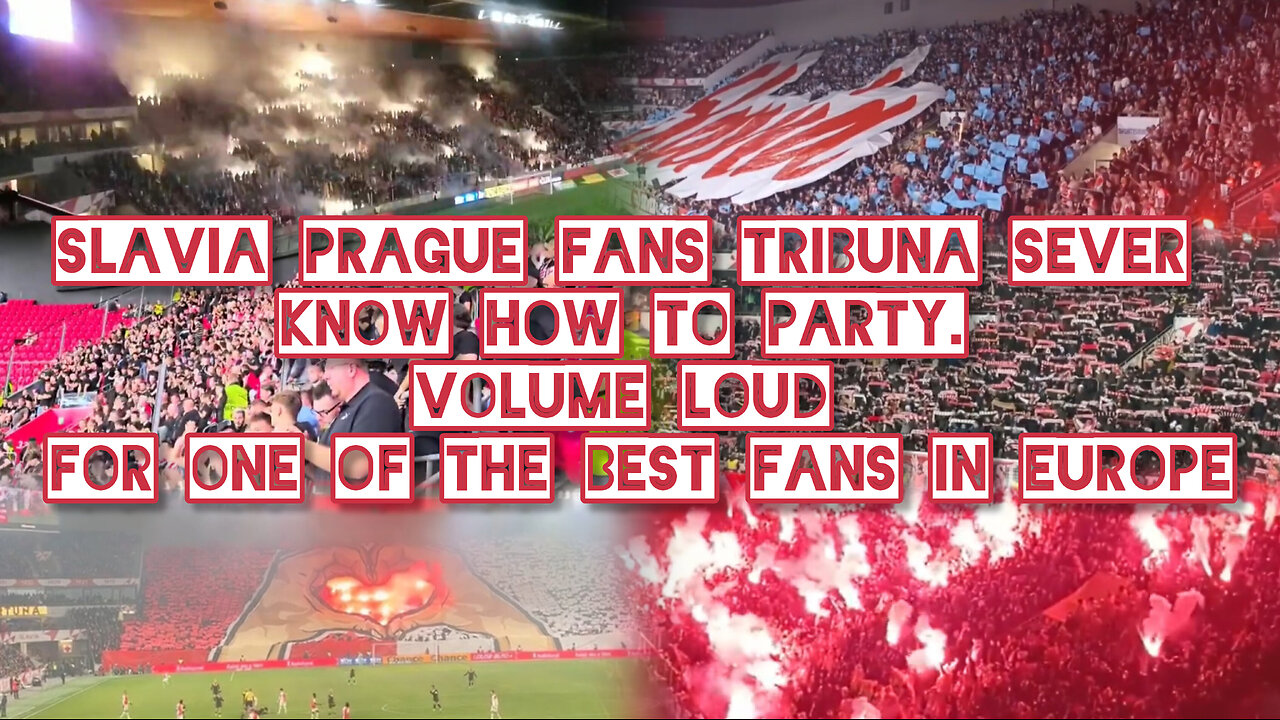 Slavia Prague fans Tribuna Sever know how to party. Volume loud for one of the best fans in Europe
