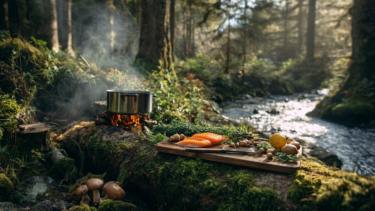 🔥 Forest Campfire Cooking Ambience — Bubbling Pot, Flowing Stream & Wood Warblers | 3 Hours ASMR