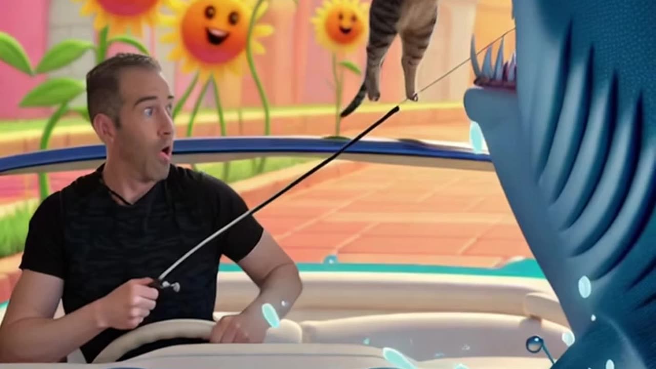 Cartoon world like Fishing with my cat Shadow