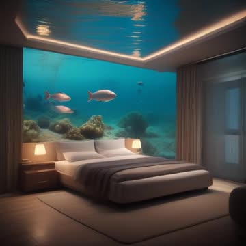 Bedroom submerged under the sea.mp4