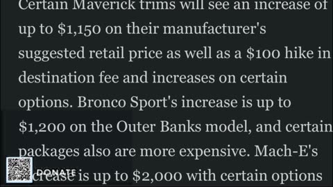Ford announces $2000 tariff tax surcharge on vehicles built in Mexico including Maverick pickup, Bronco Sport SUV and Mustang Mach-E