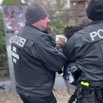 Young, small-framed protester being suddenly seized from behind