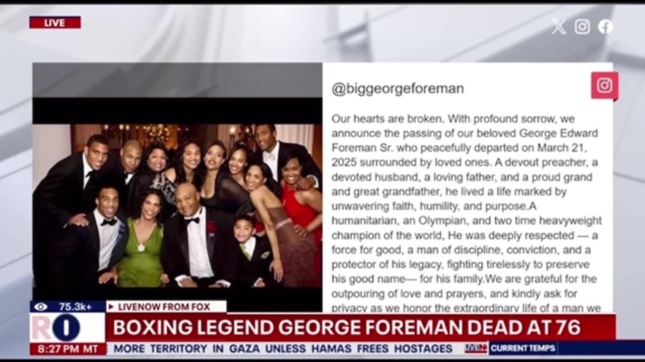 Boxing heavyweight legend George Foreman has died at age 76