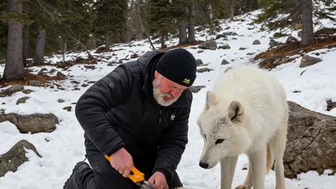 Mother Snow Wolf Saves Her Cubs with the Help of an Old Guy!