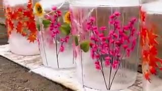 A decorative ice barrel made by freezing water