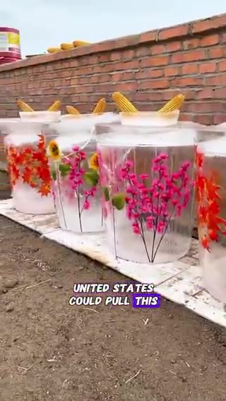 A decorative ice barrel made by freezing water