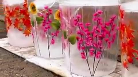 A decorative ice barrel made by freezing water