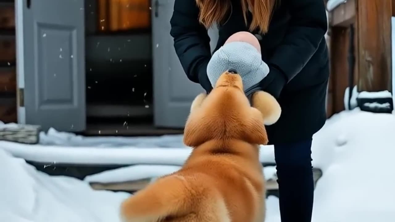 The dog saved the baby in the winter and kept him warm so that he could survive.