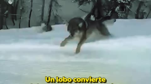 ¿Caza o competición?: un lobo intenta alcanzar a un 'snowboarder' en pista de esquí