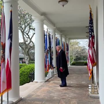 President Donald Trump walks out of the Oval Office to speak at the Make America Wealthy Again event