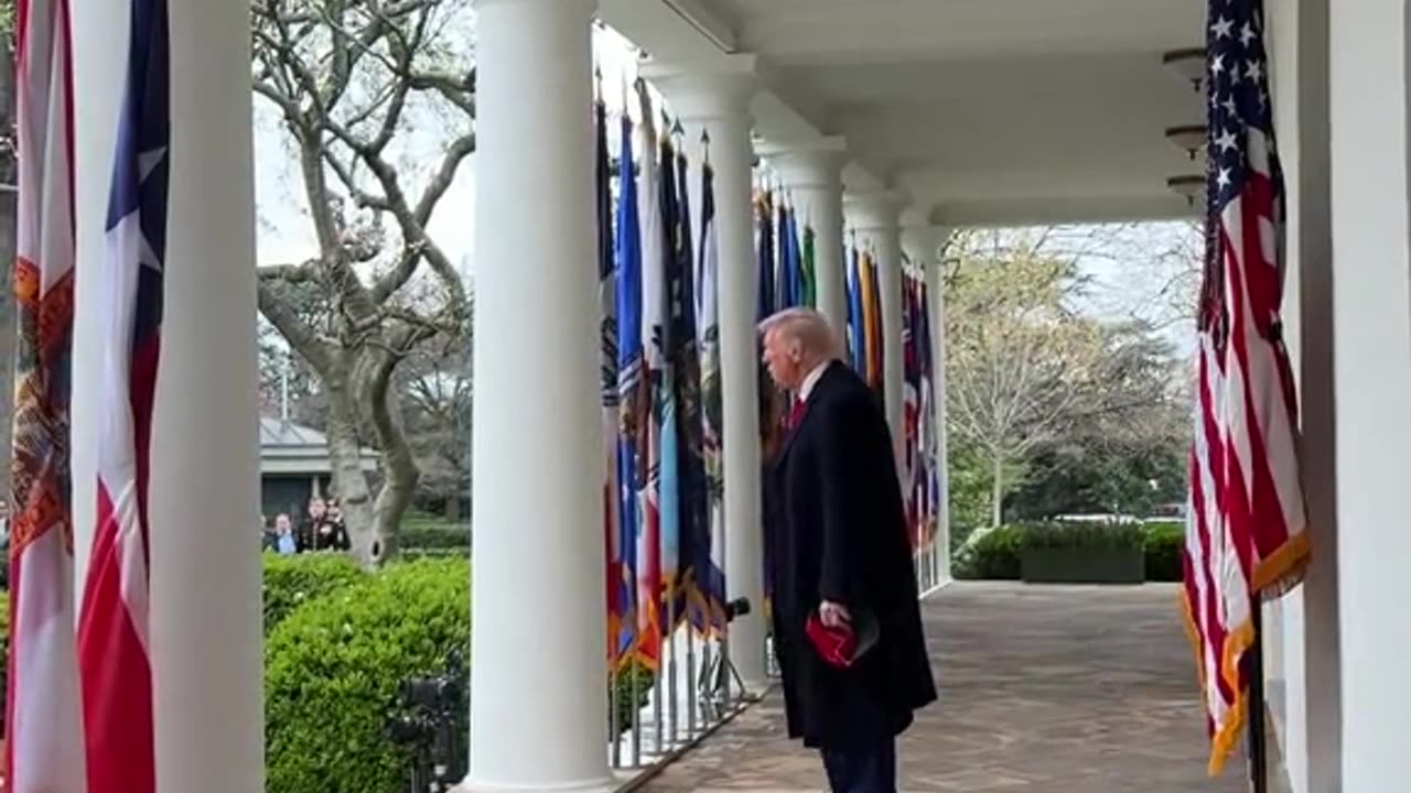 President Donald Trump walks out of the Oval Office to speak at the Make America Wealthy Again event