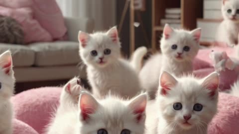 White fluffy kittens playing around