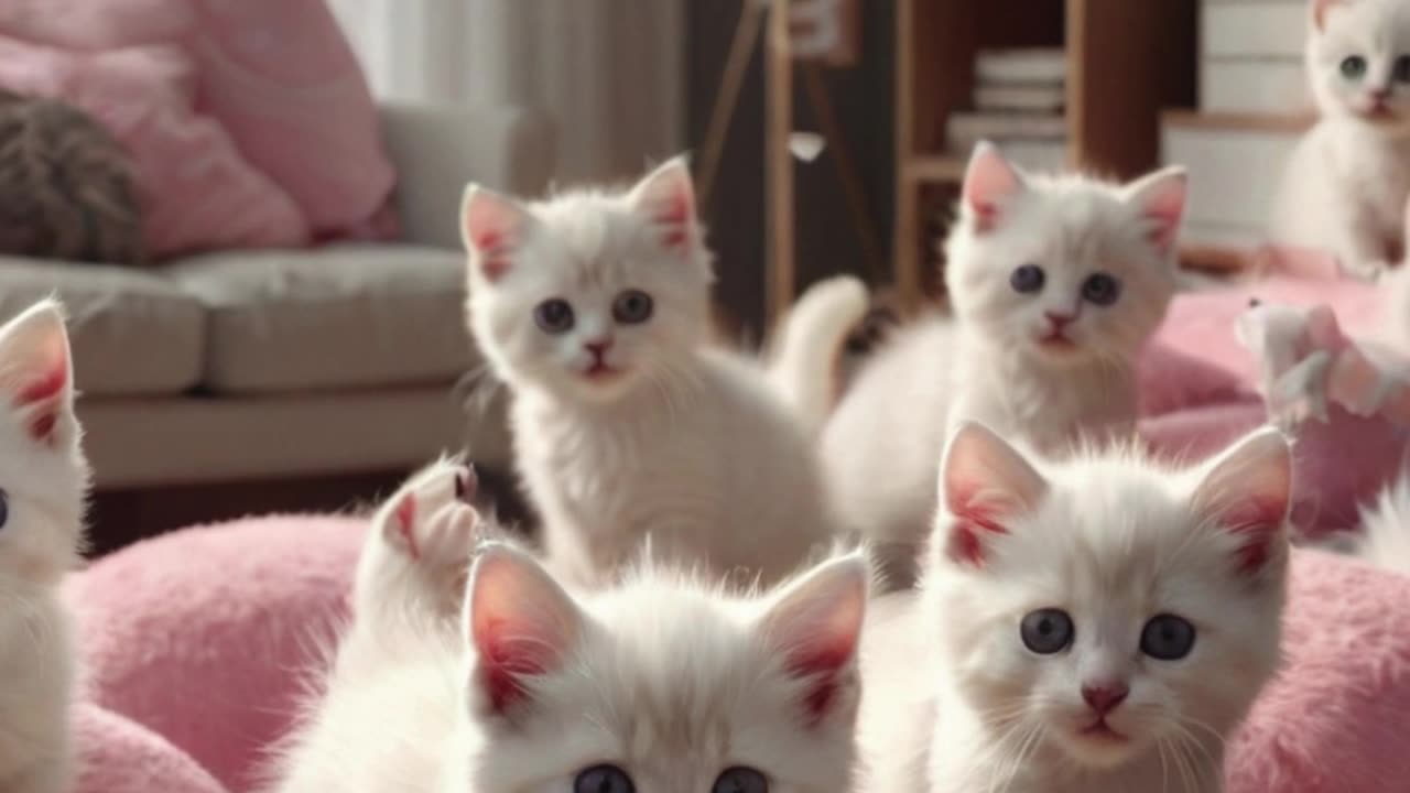 White fluffy kittens playing around