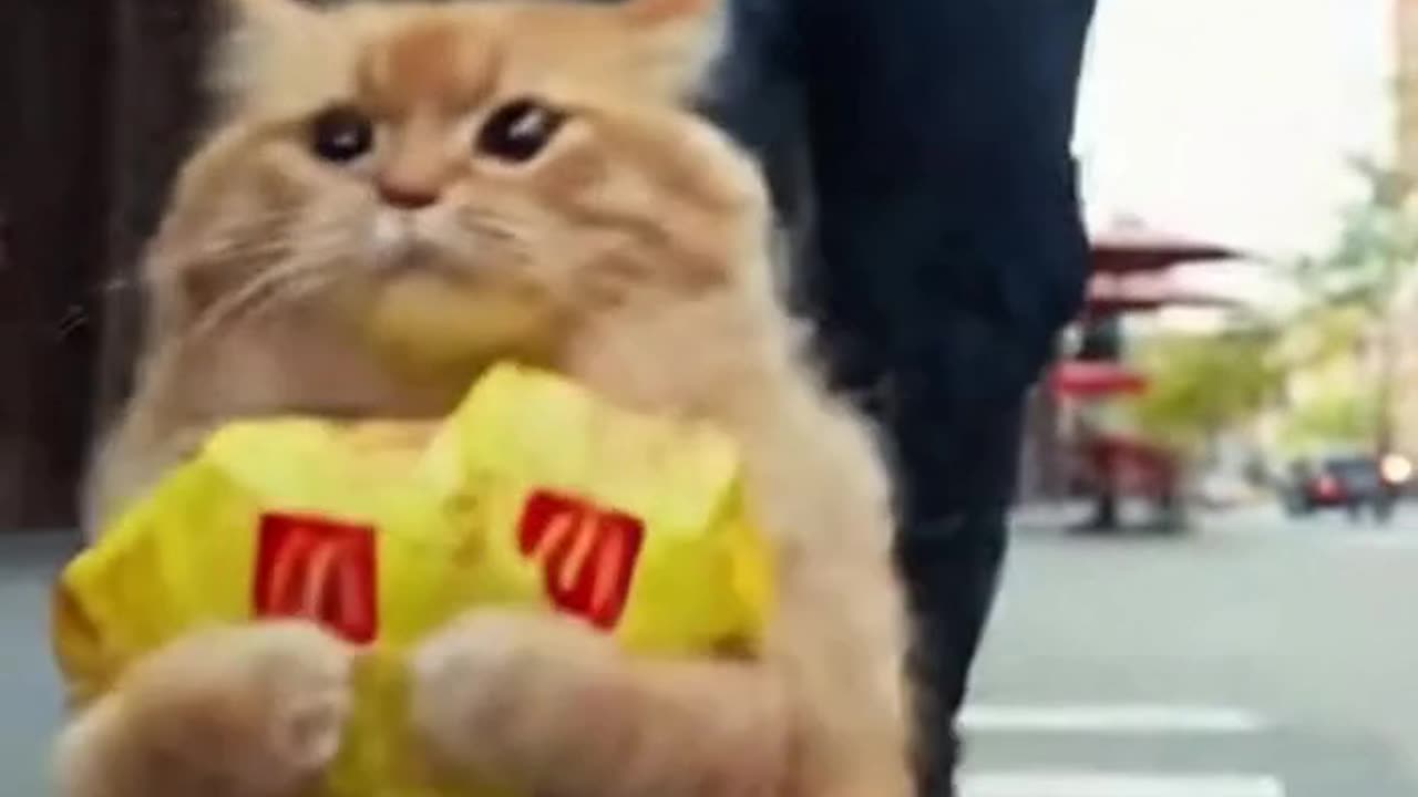 Fast Food Heist: Cop Chases a Cat Through the City
