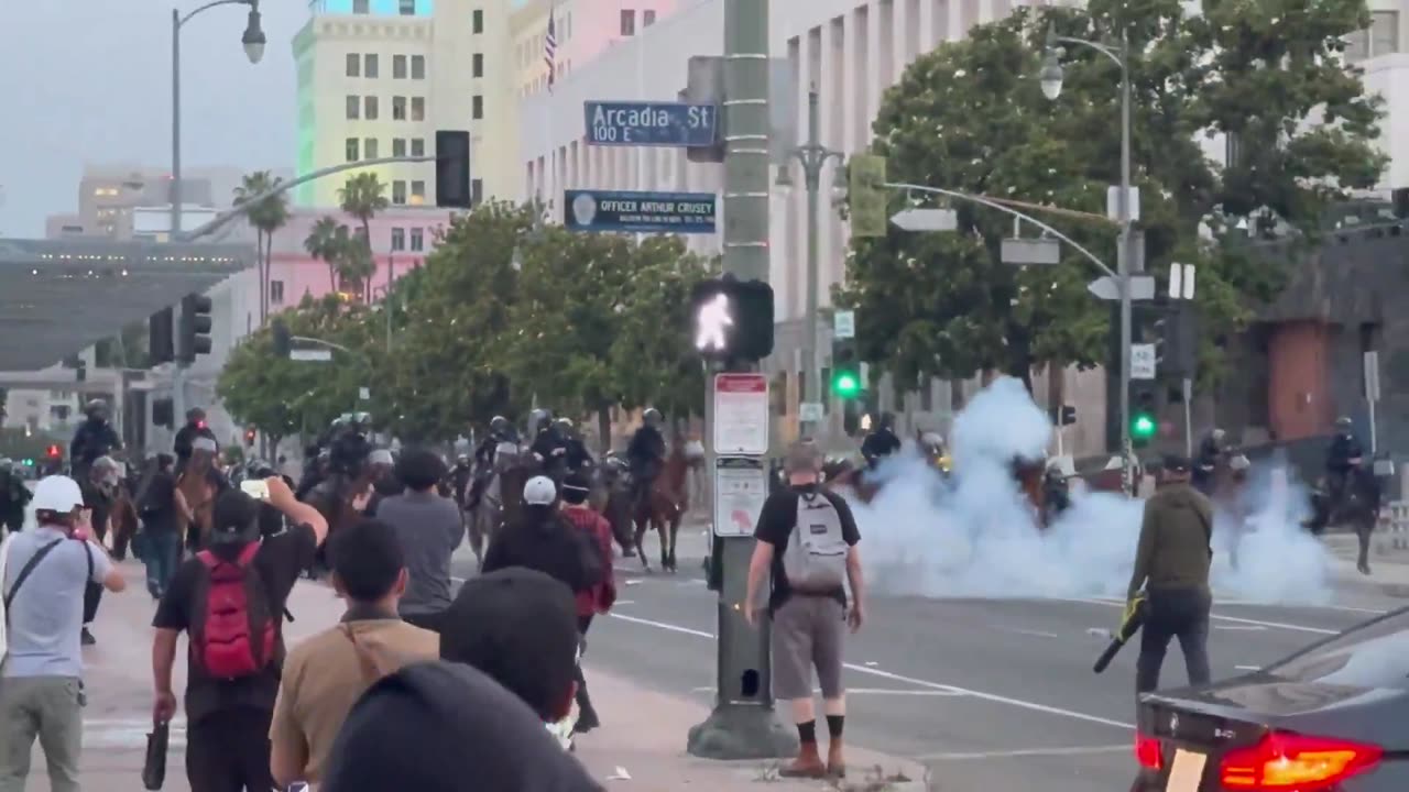 ICE protesters attacking officers on horseback