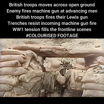 British Forces Engage Enemy Machine Guns Along Trenches WWI Battle Footage-1