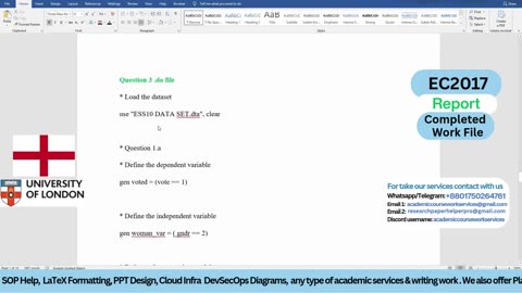 Student Work (Report) | EC2017 Economics Report - Applied Econometric Analysis with Stata | UOL