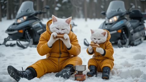 Kitten and Cat Dad Snowmobile ADVENTURE