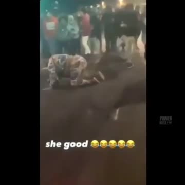 Big black lady gets yeeted by a Ford Mustang, aftermath of Mustang at the end