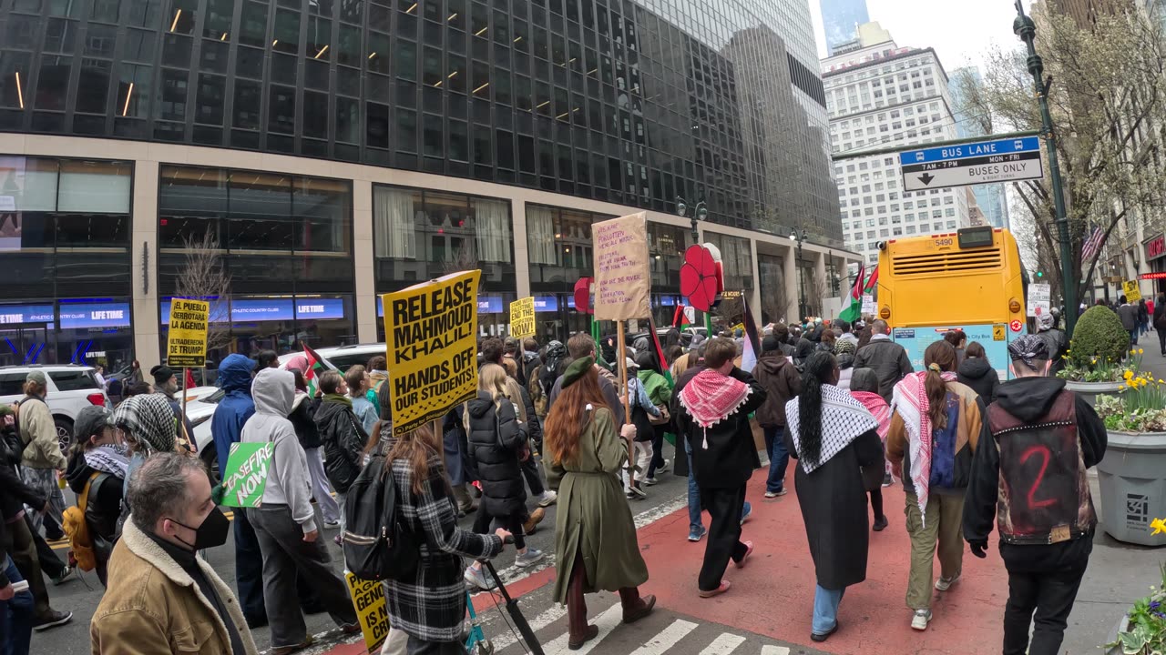"PALESTINE LAND DAY" near the Empire State Building in New York City.