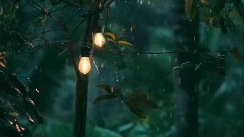 POV: Hanging Lights Glowing in Heavy Rain 🌧️💡 | Forest Rain ASMR