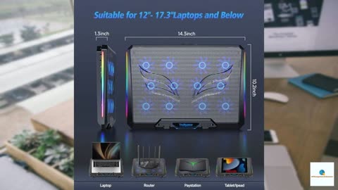 Trullypine Laptop Cooling Pad with 12 Quiet Fans, Slim Portable for 12-17.3 Inch Laptop Co