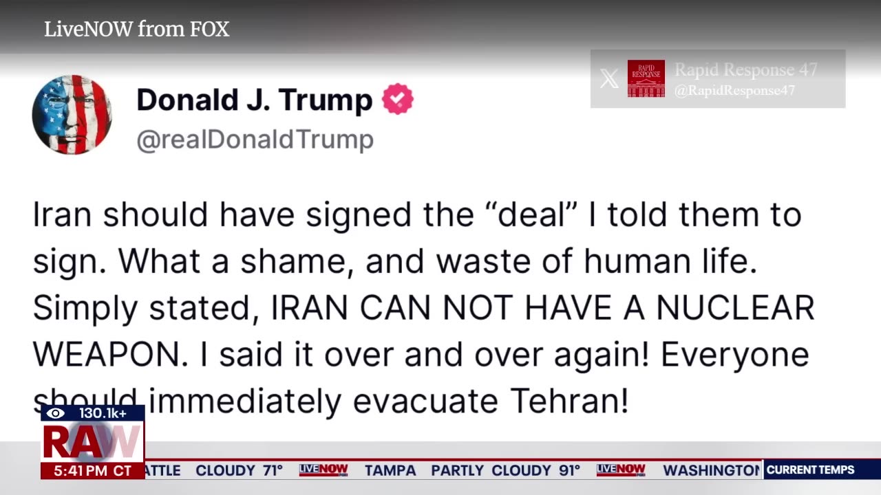 Breaking Trump says Iran cannot have nuclear weapon