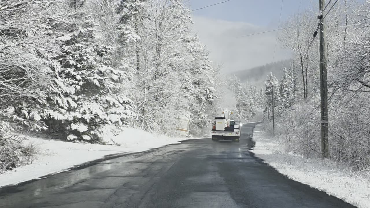 Snow-Kissed Trees and Mountain Views – A Scenic Winter Drive